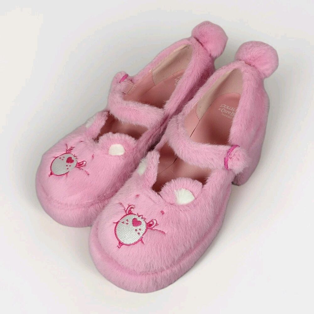 DOLLS KILL Pink Fluffy Care Bears Platform Heels Shoes Size 7